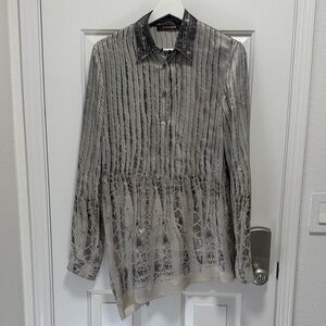 Roberto Cavalli Elegant Gray Striped Silk Blouse